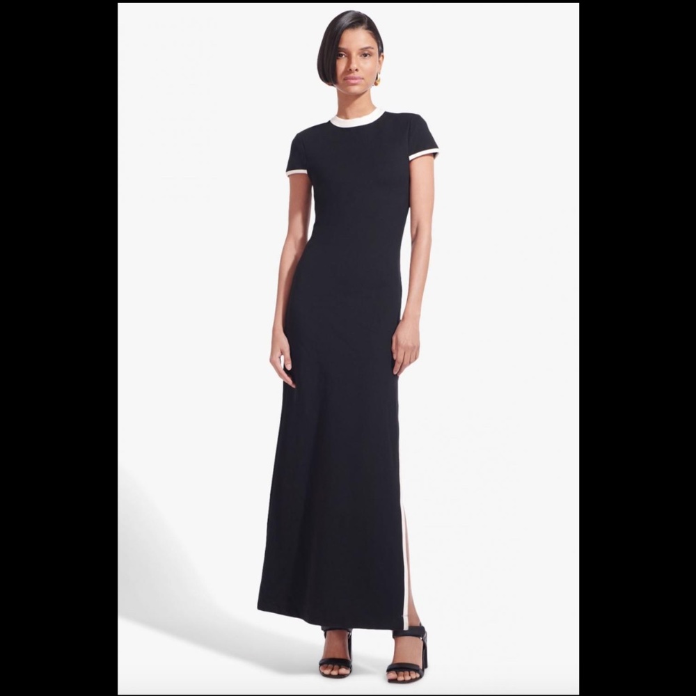 Staud "Limes" Black and White Floor Length Dress in Medium
